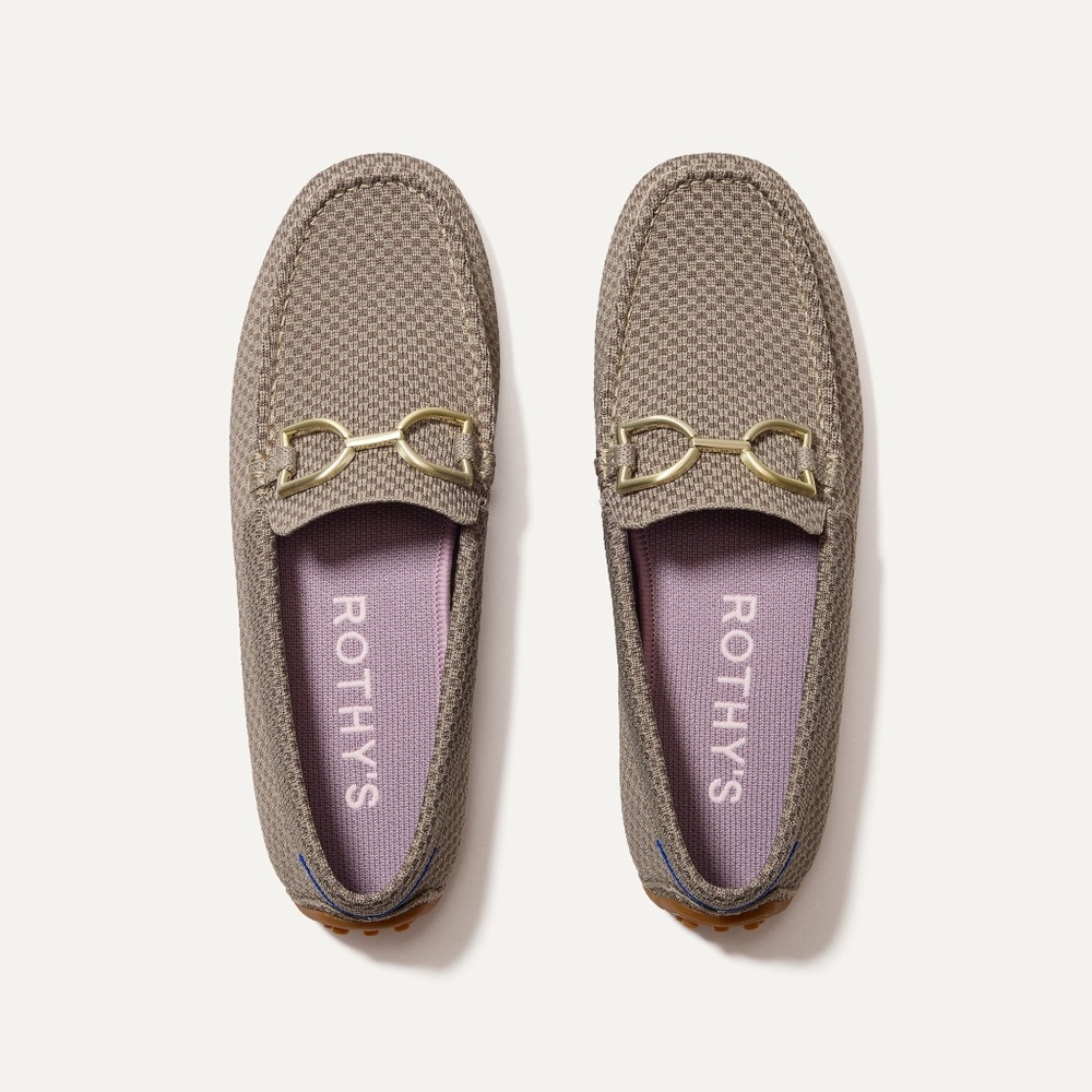 Rothy's Taupe Knit Loafers with Gold Bit